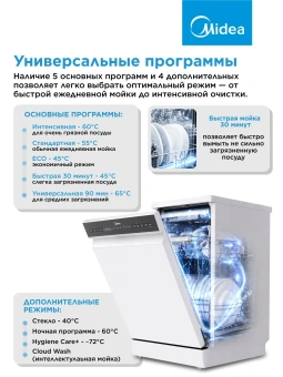 Посудомоечная машина Midea MFD45S150Wi белый (узкая) - купить недорого с доставкой в интернет-магазине