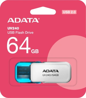 Флеш Диск A-Data 64GB UV240 AUV240-64G-RWH USB2.0 белый/голубой - купить недорого с доставкой в интернет-магазине