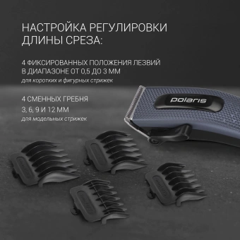 Машинка для стрижки Polaris PHC 0954 синий/черный 9Вт (насадок в компл:4шт) - купить недорого с доставкой в интернет-магазине