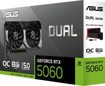 Видеокарта Asus PCI-E 4.0 DUAL-RTX5060-O8G NVIDIA GeForce RTX 5060 8Gb 128bit GDDR7 2535/28000 HDMIx1 DPx3 HDCP Ret - цена, купить или заказать с доставкой в интернет-магазине Видеокарта Asus PCI-E 4.0 DUAL-RTX5060-O8G NVIDIA GeForce RTX 5060 8Gb 128bit GDDR7 2535/28000 HDMIx1 DPx3 HDCP Ret - купить недорого с доставкой в интернет-магазине