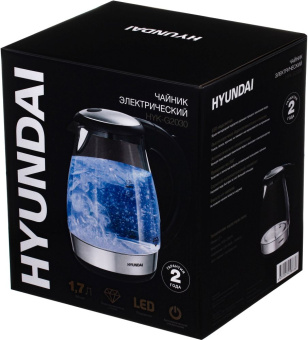 Чайник электрический Hyundai HYK-G2030 1.7л. 2200Вт черный (корпус: стекло) - купить недорого с доставкой в интернет-магазине