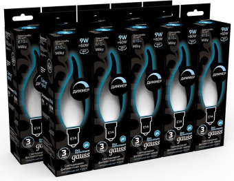 Лампа светодиодная Gauss Filament 104201209-D 9Вт цок.:E14 свеча 220B 4100K св.свеч.бел.нейт. (упак.:10шт) - купить недорого с доставкой в интернет-магазине