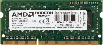 Память DDR3 4GB 1600MHz AMD R534G1601S1S-UG RTL PC3-12800 CL11 SO-DIMM 204-pin 1.5В Ret - купить недорого с доставкой в интернет-магазине