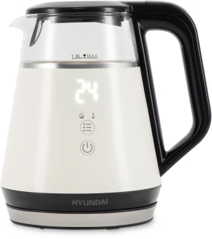 Чайник электрический Hyundai HYK-G3013 1.0л. 1100Вт белый/черный корпус: стекло - купить недорого с доставкой в интернет-магазине