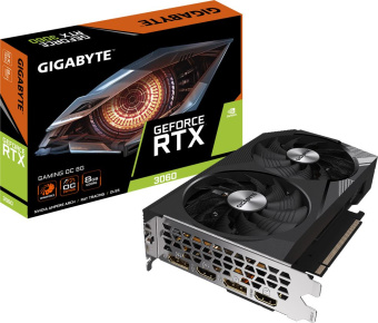 Видеокарта Gigabyte PCI-E 4.0 GV-N3060GAMING OC-8GD NVIDIA GeForce RTX 3060 8Gb 128bit GDDR6 1807/15000 HDMIx2 DPx2 HDCP Ret - купить недорого с доставкой в интернет-магазине