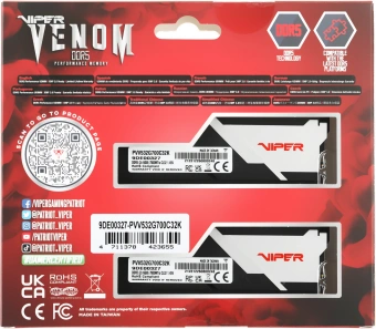 Память DDR5 2x16GB 7000MHz Patriot PVV532G700C32K Viper Venom RTL Gaming PC5-56000 CL32 DIMM 288-pin 1.45В kit с радиатором Ret - купить недорого с доставкой в интернет-магазине