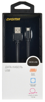 Кабель Digma MICROUSB-1.2M-BLK USB (m)-micro USB (m) 1.2м черный - купить недорого с доставкой в интернет-магазине