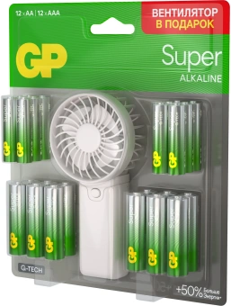 Батарея GP Super 15A/24A/FANWETA21-2CRSBC24 AA/AAA (промо:Вентилятор в подарок) (24шт) блистер - купить недорого с доставкой в интернет-магазине