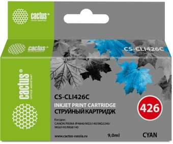 Картридж струйный Cactus CS-CLI426C CLI-426C голубой (9мл) для Canon Pixma MG5140/5240/6140/8140/MX884 с чипом - купить недорого с доставкой в интернет-магазине
