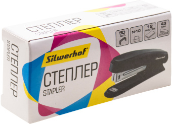Степлер Silwerhof 401072-01 N10 (12листов) черный 50скоб пластик закрытый коробка - купить недорого с доставкой в интернет-магазине