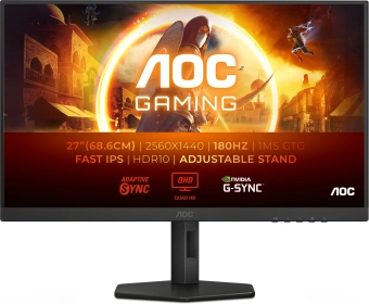 Монитор AOC 27" Q27G4XF черный Fast IPS LED 0.5ms 16:9 HDMI матовая HAS Piv 300cd 178гр/178гр 2560x1440 180Hz G-Sync DP QHD 5.3кг - купить недорого с доставкой в интернет-магазине