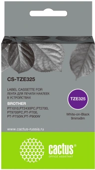Картридж ленточный Cactus CS-TZE325 TZE-325 белый на черном 9x8 для Brother 1010/1280/1280VP/2700VP - купить недорого с доставкой в интернет-магазине