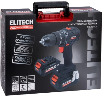 Дрель-шуруповерт Elitech CD 20ISL2 (E2201.041.02) 80Вт аккум. патрон:быстрозажимной (кейс в комплекте) (205723) - купить недорого с доставкой в интернет-магазине