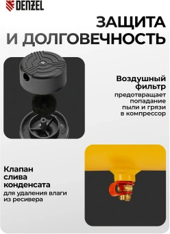 Компрессор поршневой Denzel DKV2200/50,Х-PRO масляный 400л/мин 50л 2200Вт желтый/черный - купить недорого с доставкой в интернет-магазине