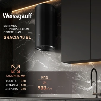 Вытяжка каминная Weissgauff Gracia 70 BL черный управление: кнопочное (1 мотор) - купить недорого с доставкой в интернет-магазине