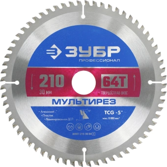 Диск пильный по алюм./дер./ЛДСП Зубр 36907-210-30-64_z01 d=210мм d(посад.)=30мм (торцовочные пилы) - купить недорого с доставкой в интернет-магазине