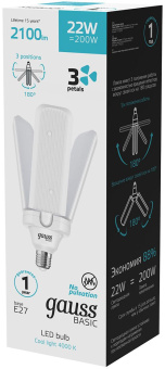 Лампа светодиодная Gauss Basic 11732222 22Вт цок.:E27 клевер 220B св.свеч.бел.нейт. (упак.:1шт) - купить недорого с доставкой в интернет-магазине