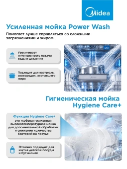 Посудомоечная машина встраив. Midea MID60S485I 2100Вт полноразмерная нержавеющая сталь инвертор - купить недорого с доставкой в интернет-магазине