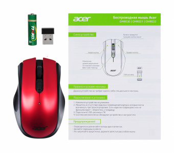 Мышь Acer OMR032 черный/красный оптическая (1600dpi) беспроводная USB (3but) - купить недорого с доставкой в интернет-магазине