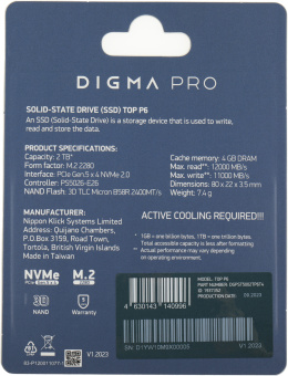 Накопитель SSD Digma PCIe 5.0 x4 2TB DGPST5002TP6T4 Pro Top P6 M.2 2280 - купить недорого с доставкой в интернет-магазине