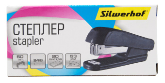 Степлер Silwerhof 401077-01 24/6 (20листов) черный 50скоб пластик закрытый коробка - купить недорого с доставкой в интернет-магазине