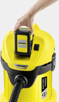 Строительный пылесос Karcher WD 3 Battery Set *EU-II 300Вт (уборка: сухая/сбор воды) желтый - купить недорого с доставкой в интернет-магазине