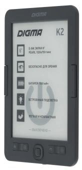 Электронная книга Digma K2 6" E-ink HD Pearl 758x1024 600MHz/4Gb/microSDHC/подсветка дисплея темно-серый - купить недорого с доставкой в интернет-магазине