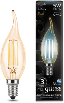 Лампа филам. Gauss Filament 5Вт цок.:E14 свеча 220B св.свеч.бел.нейт. (упак.:1шт) (104801805) - купить недорого с доставкой в интернет-магазине