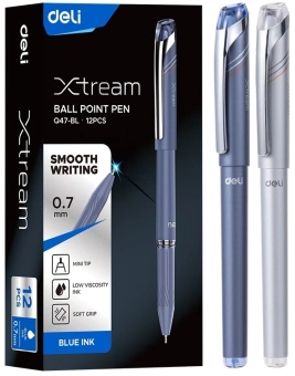Ручка шариков. Deli Xtream (EQ47-BL) d=0.7мм син. черн. карт.уп. игловидный пиш. наконечник резин. манжета чернила пониженной вязкости - купить недорого с доставкой в интернет-магазине