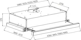 Вытяжка встраиваемая Weissgauff TEL 500 Glass черный управление: кулисные переключатели (1 мотор) - купить недорого с доставкой в интернет-магазине
