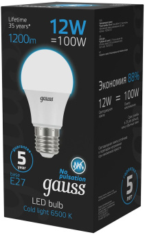 Лампа светодиодная Gauss 102502312 12Вт цок.:E27 груша 220B 6500K св.свеч.бел.хол. (упак.:10шт) - купить недорого с доставкой в интернет-магазине