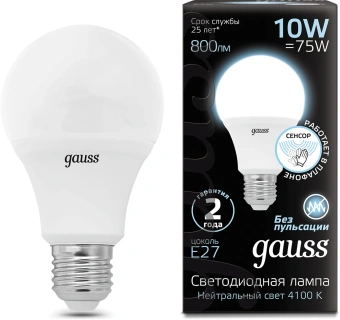 Лампа светодиодная Gauss 102502210-M 10Вт цок.:E27 груша 220B св.свеч.бел.нейт. A60 (упак.:10шт) - купить недорого с доставкой в интернет-магазине