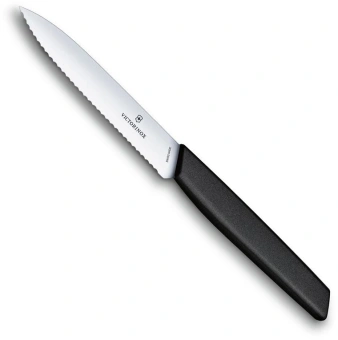 Нож кухонный Victorinox Swiss Modern (6.9003.10W) стальной универсальный лезв.100мм серрейт. заточка черный - купить недорого с доставкой в интернет-магазине