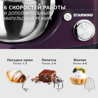 Миксер планетарный Starwind SPM5180 1000Вт ежевичный - купить недорого с доставкой в интернет-магазине