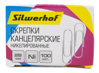 Скрепки Silwerhof 194041 никель 28мм (упак.:100шт) картонная коробка - купить недорого с доставкой в интернет-магазине