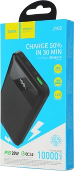 Мобильный аккумулятор Hoco J102 Cool figure 10000mAh QC3.0/PD3.0 20W 3A USB-A/USB-C черный - купить недорого с доставкой в интернет-магазине