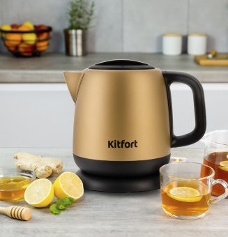 Чайник электрический Kitfort KT-6111 1л. 1630Вт золотистый/черный корпус: металл/пластик (КТ-6111) - купить недорого с доставкой в интернет-магазине