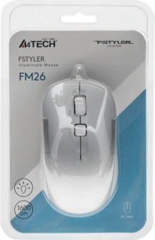 Мышь A4Tech Fstyler FM26 серебристый/белый оптическая 1600dpi USB для ноутбука 4but (FM26 USB (ICY WHITE)) - купить недорого с доставкой в интернет-магазине
