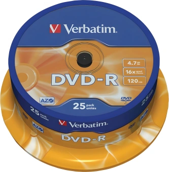 Диск DVD-R Verbatim 4.7Gb 16x Cake Box (25шт) (43522) - купить недорого с доставкой в интернет-магазине