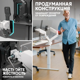 Кронштейн для мониторов Onkron G160 BW черный/белый 13"-32" макс.10кг настольный поворот и наклон верт.перемещ. - купить недорого с доставкой в интернет-магазине
