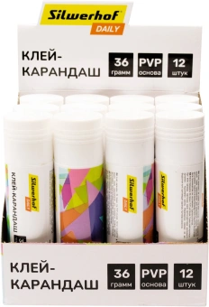 Клей-карандаш Silwerhof Daily 36гр ПВП дисплей картонный - цена, купить или заказать с доставкой в интернет-магазине Клей-карандаш Silwerhof Daily 36гр ПВП дисплей картонный - купить недорого с доставкой в интернет-магазине