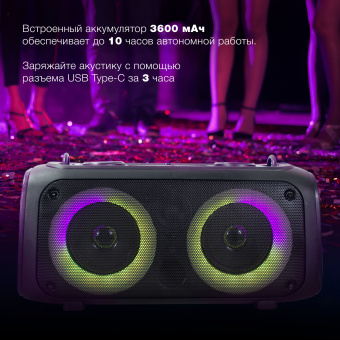 Колонка порт. Hyundai H-PS1030 черный/черный 40W 2.0 BT 10м 3600mAh - купить недорого с доставкой в интернет-магазине