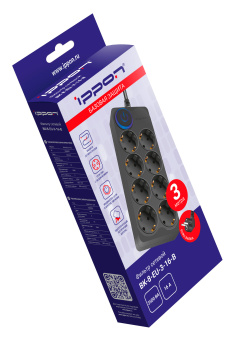 Сетевой фильтр Ippon BK-8-EU-3-16-B 3м (8 розеток) черный (коробка) - цена, купить или заказать с доставкой в интернет-магазине Сетевой фильтр Ippon BK-8-EU-3-16-B 3м (8 розеток) черный (коробка) - купить недорого с доставкой в интернет-магазине