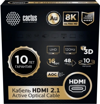 Кабель аудио-видео Cactus CS-HDMI-AOC-2.1-10 HDMI (m)/HDMI (m) 10м. позолоч.конт. черный - купить недорого с доставкой в интернет-магазине