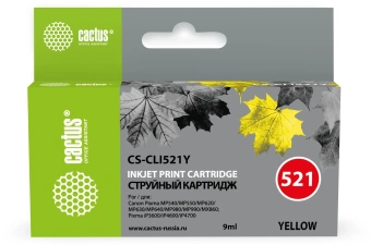 Картридж струйный Cactus CS-CLI521Y желтый (9мл) для Canon Pixma MP540/MP550/MP620/MP630/MP640/MP660/MP980/MP990/iP3600/iP4600/iP4700/MX860 с чипом - купить недорого с доставкой в интернет-магазине