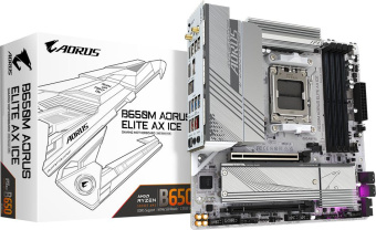 Материнская плата Gigabyte B650M AORUS ELITE AX ICE Socket AM5 AMD B650 4xDDR5 mATX AC`97 8ch(7.1) 2.5Gg RAID+HDMI+DP - купить недорого с доставкой в интернет-магазине