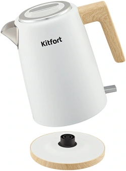 Чайник электрический Kitfort КТ-6794 1.7л. 2200Вт белый/дерево корпус: нерж.сталь/пластик - купить недорого с доставкой в интернет-магазине