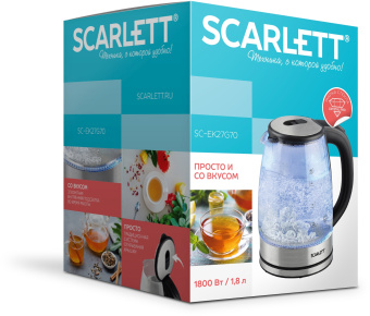 Чайник электрический Scarlett SC-EK27G70 1.8л. 1800Вт серебристый/черный корпус: стекло/металл/пластик - купить недорого с доставкой в интернет-магазине