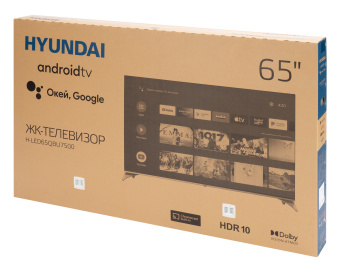 Телевизор QLED Hyundai 65" H-LED65QBU7500 Android TV Frameless черный/серебристый 4K Ultra HD 60Hz DVB-T DVB-T2 DVB-C DVB-S DVB-S2 USB WiFi Smart TV - купить недорого с доставкой в интернет-магазине