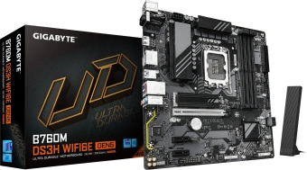 Материнская плата Gigabyte B760M DS3H WF6E GEN5 Soc-1700 Intel B760 4xDDR5 mATX AC`97 8ch(7.1) 2.5Gg RAID+HDMI+DP - купить недорого с доставкой в интернет-магазине